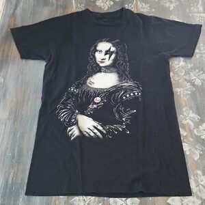 Mona Lisa Punk Rock Heavy Metal Renaissance Rocks Small Women's Black‎ T-Shirt